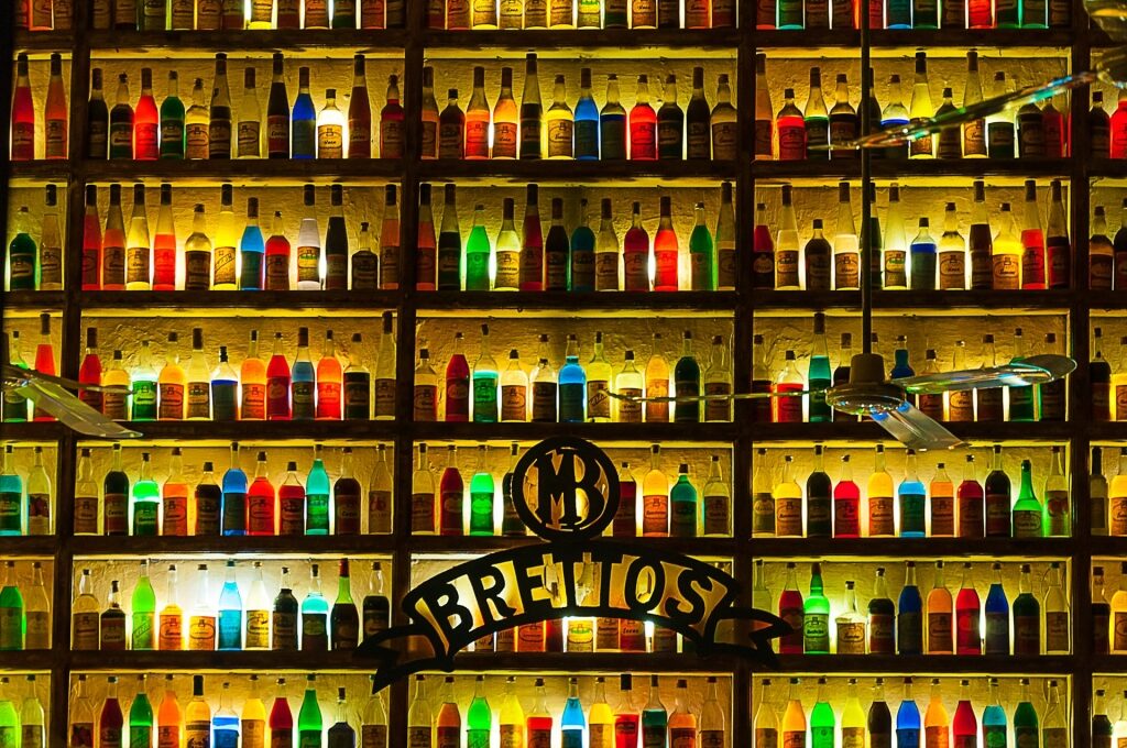 Liquor shelf in Brettos