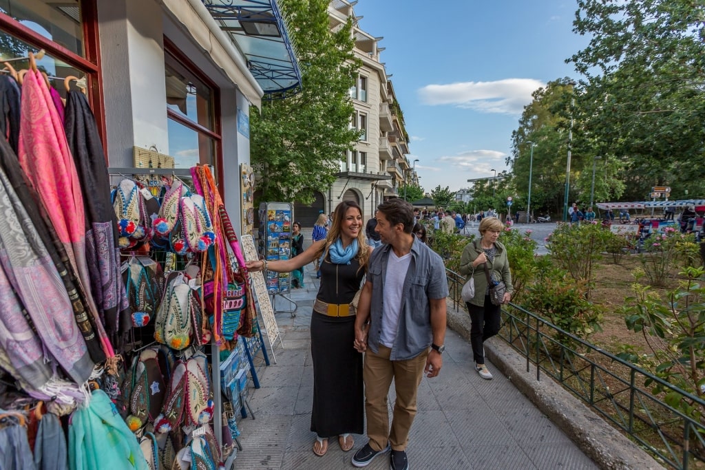 Couple shopping in Plaka