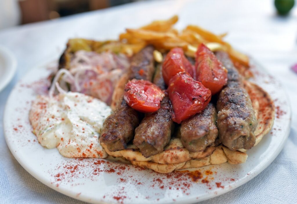 Plate of Greek souvlaki