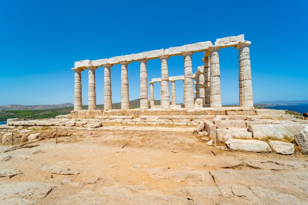 Milky-white marble ruin of Temple of Poseidon