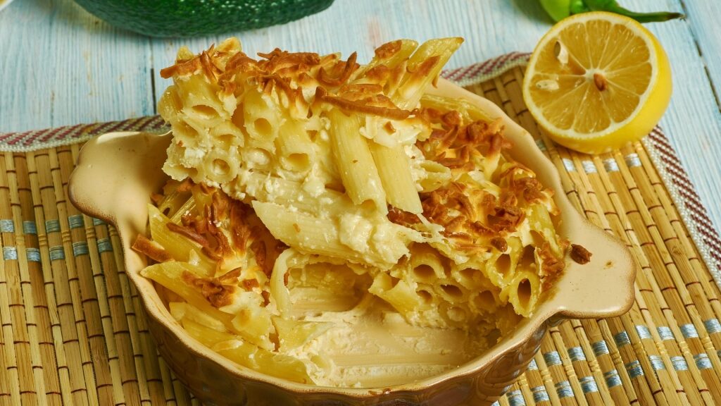 A bowl of Macaroni Pie, one of the best Barbados food