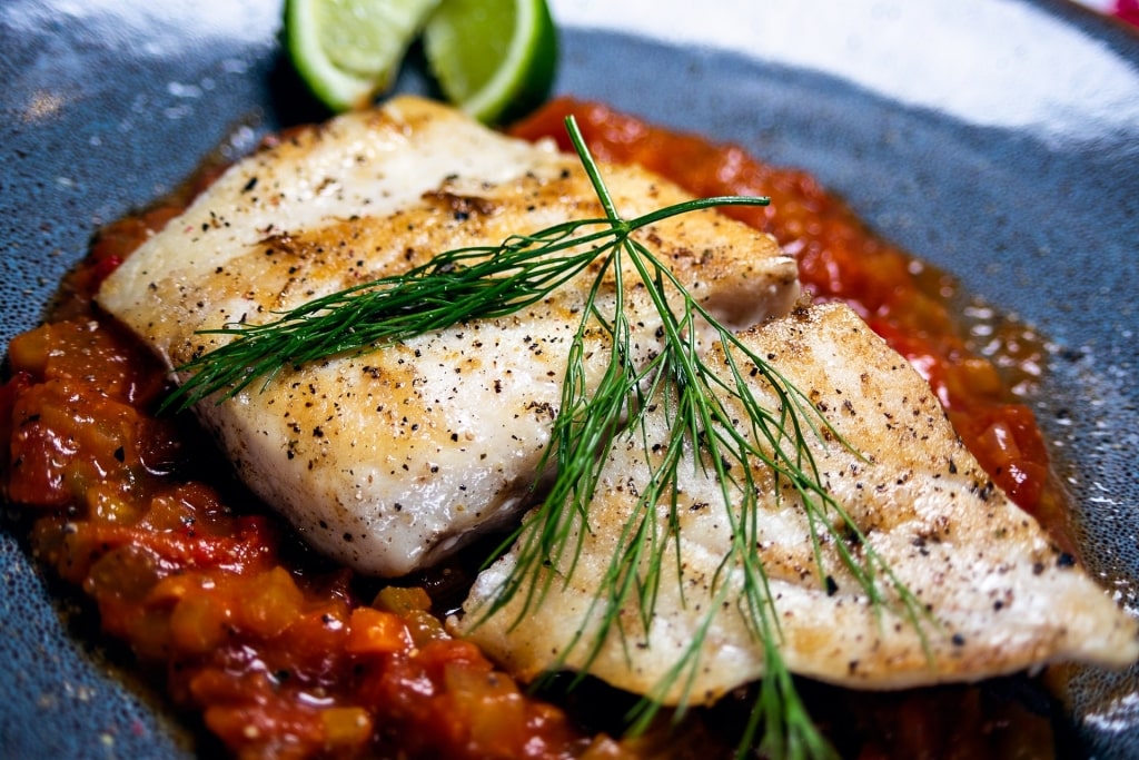 Plate of flakey white Mahi-Mahi fish