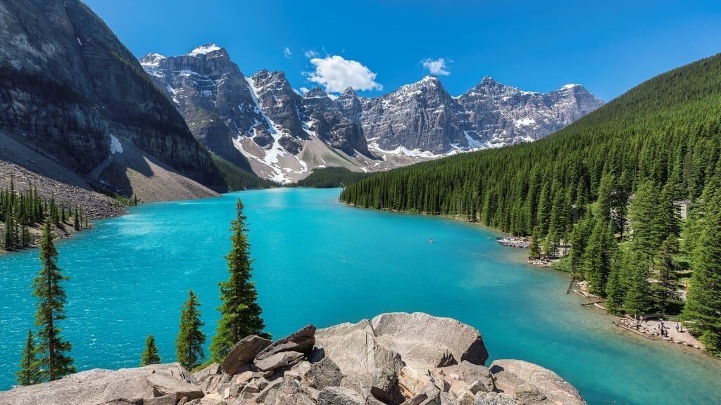 Beautiful landscape of Banff National Park with mountains and lake