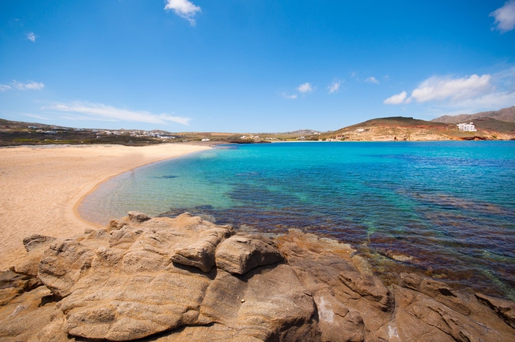 Camel-colored sand of Ftelia Beach