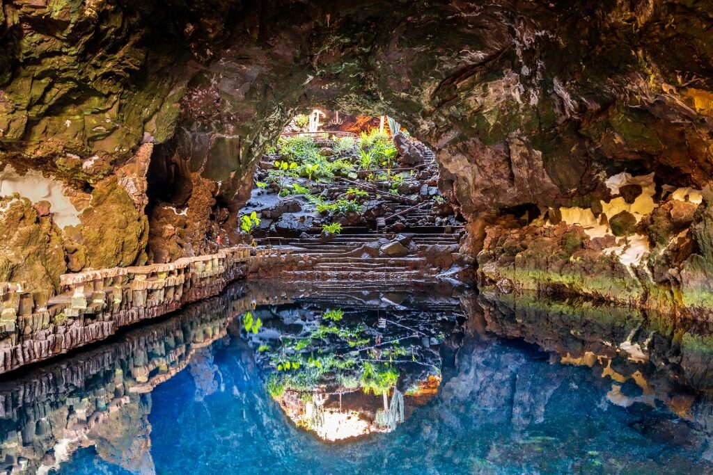Magnificent cave of Jameos del Agua with clear water
