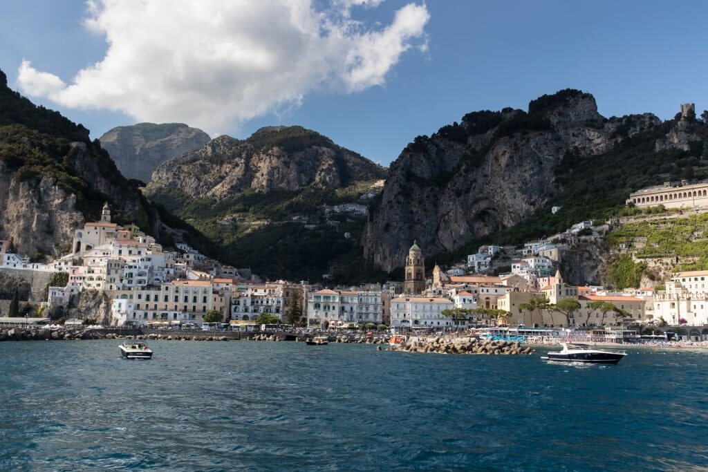 Beautiful view of Amalfi Coast with mountains