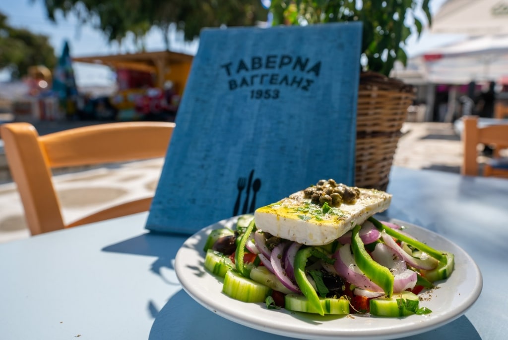 Greek food at a taverna in Ano Mera