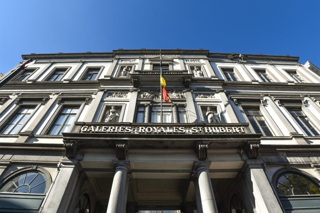 Exterior of Galeries Royales Saint-Hubert in Brussels, Belgium