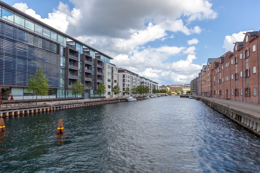 Beautiful neighborhood of Vesterbro with view of the canal