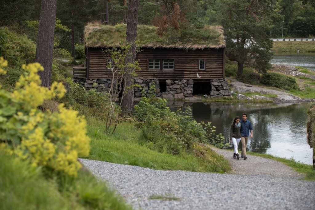 Couple walking around the open-air Sunnmøre Museum