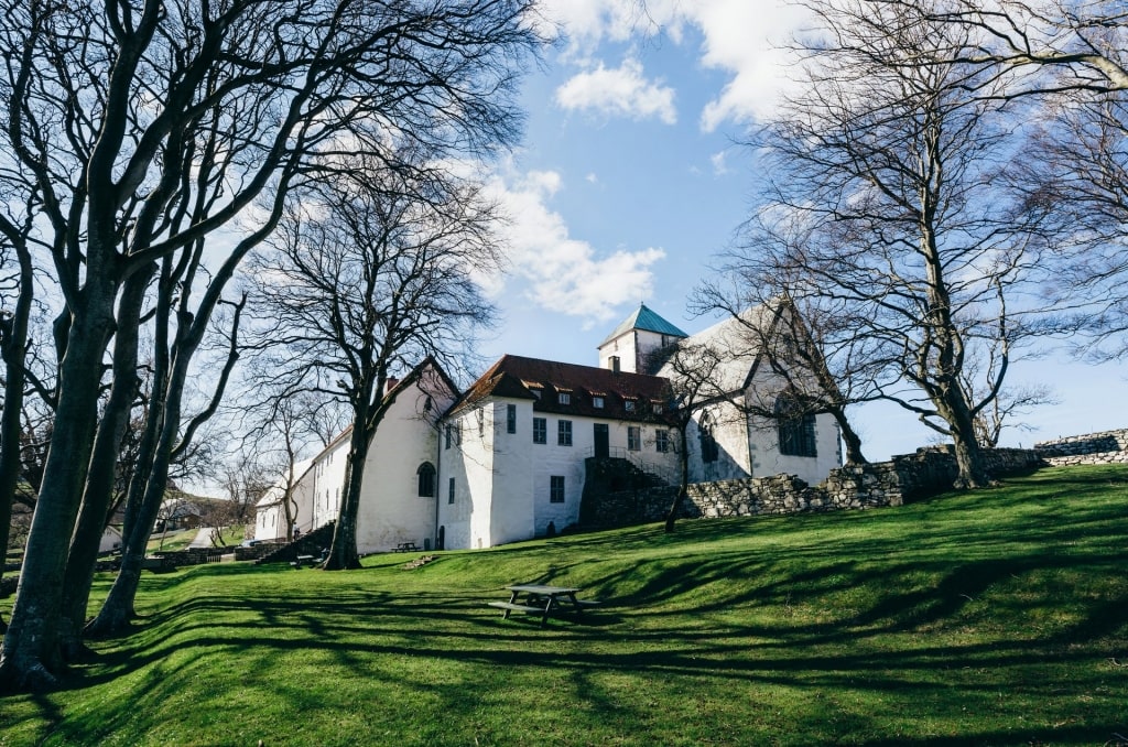 View of Utstein Monastery with lush garden