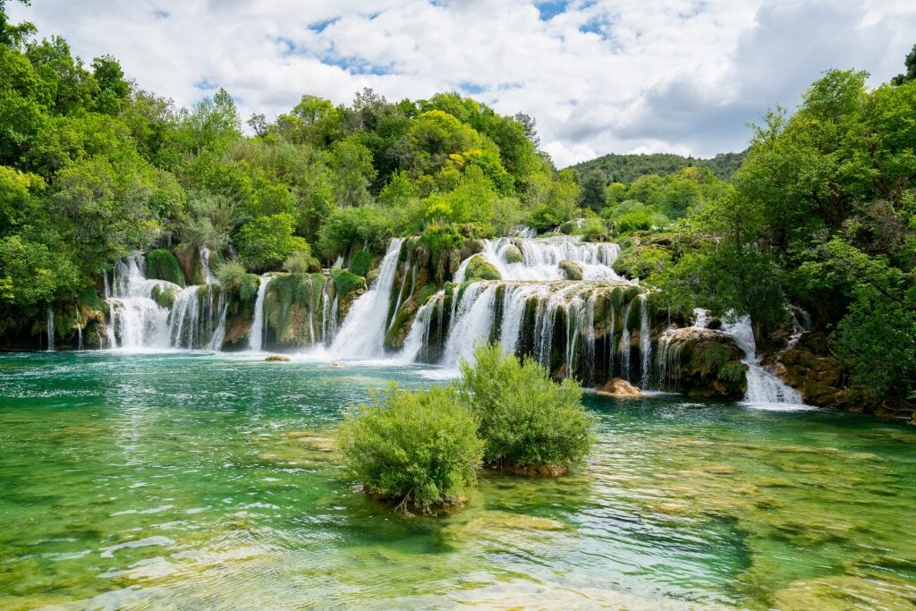 Lush landscape with waterfalls in Krka National Park