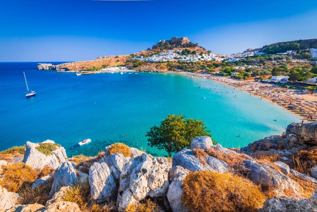 Turquoise water of Lindos Beach 