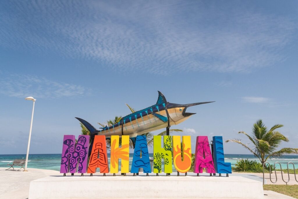 Colorful signage in Mahahual Beach