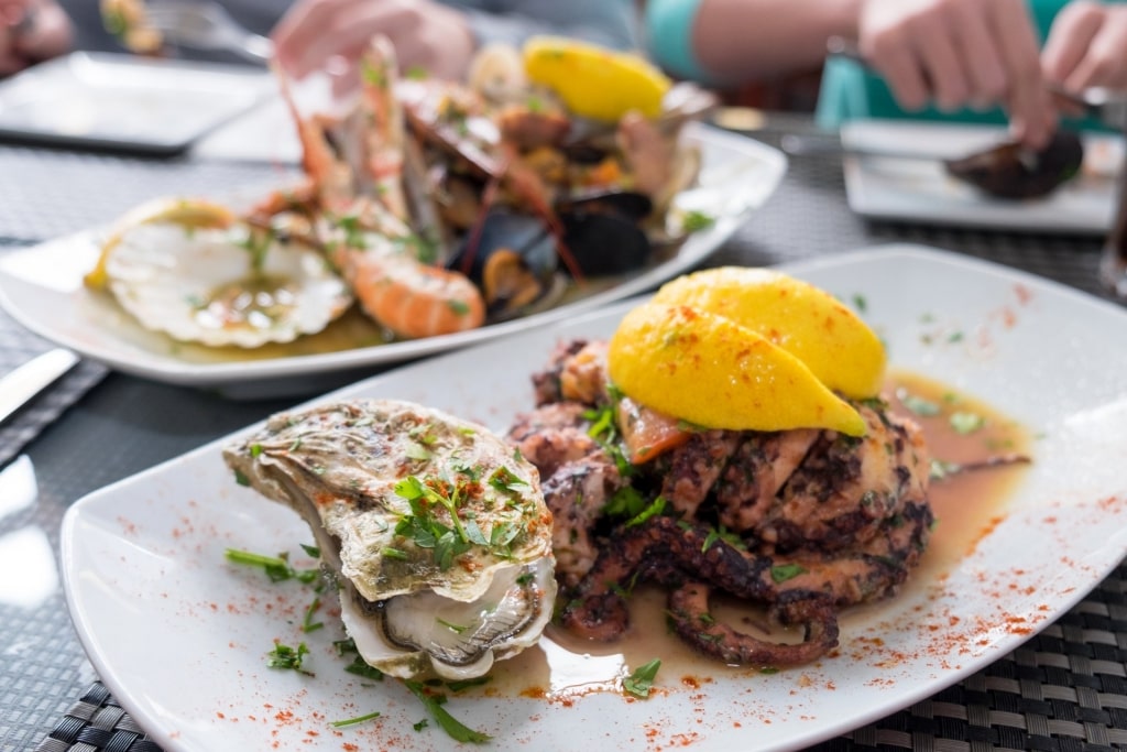 Fresh seafood at a restaurant in Marsaxlokk