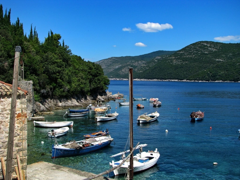 Small boats along the shoreline of Molunat