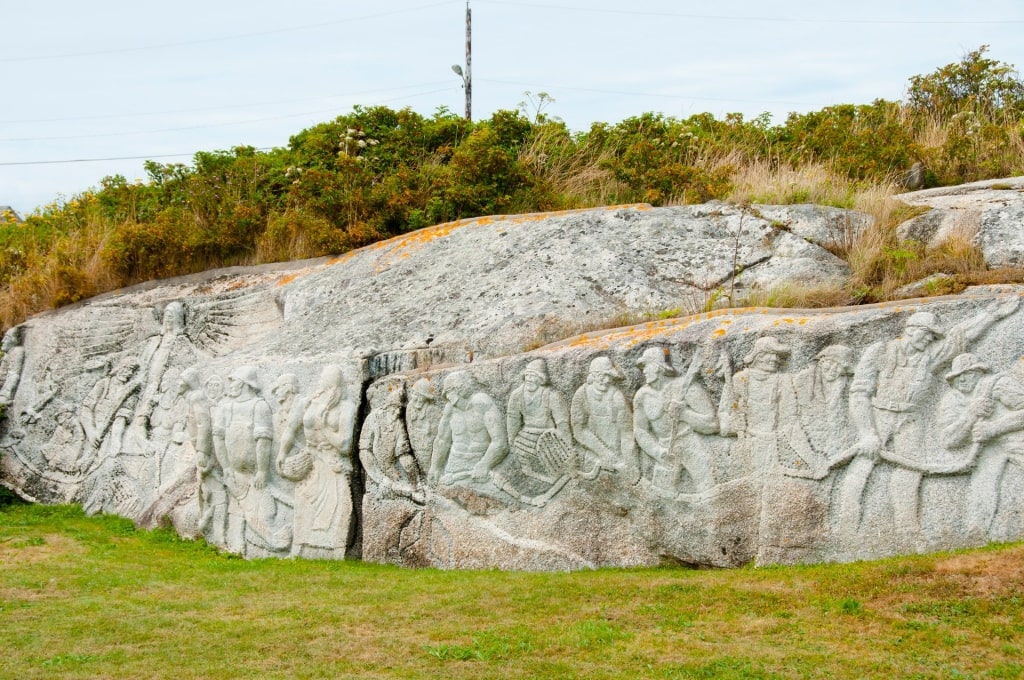 Historic carvings at the William E. deGarthe Memorial Monument