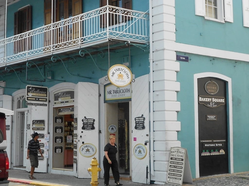 People passing by Back Street in Charlotte Amalie