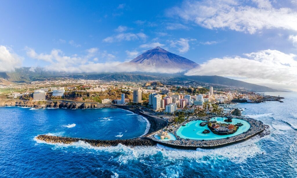 Beautiful landscape of Santa Cruz de Tenerife with view of Mount Teide