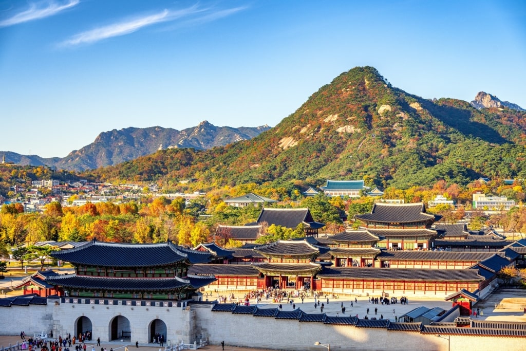 Aerial view of Gyeongbokgung Palace in Seoul, South Korea