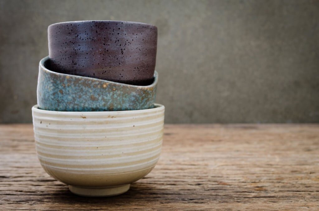 Handmade ceramics bowls on a table