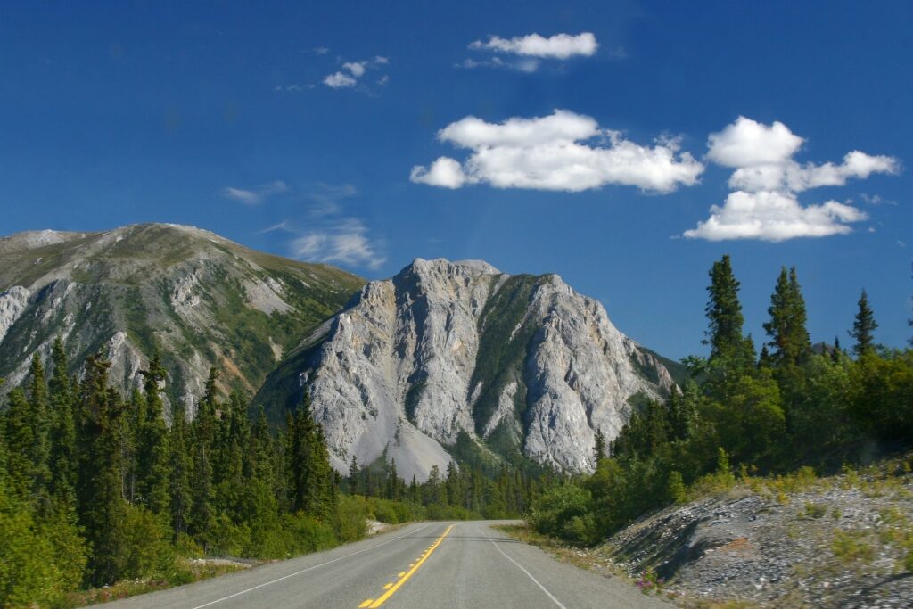 View of Klondike Highway with rock face