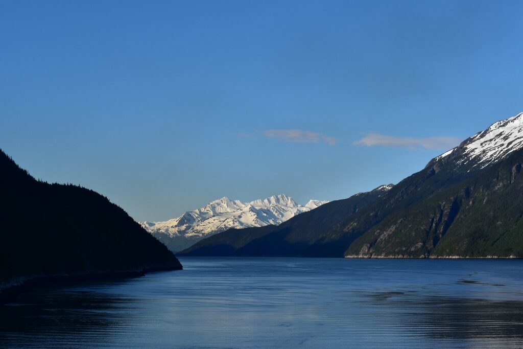 Beautiful water of Lynn Canal surrounded by fjords