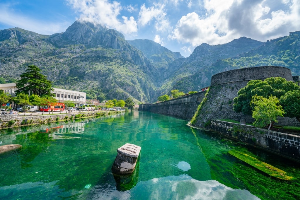 Old Town Kotor with view of the mountains