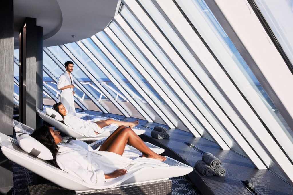 People relaxing at Celebrity Edge's cruise ship spa