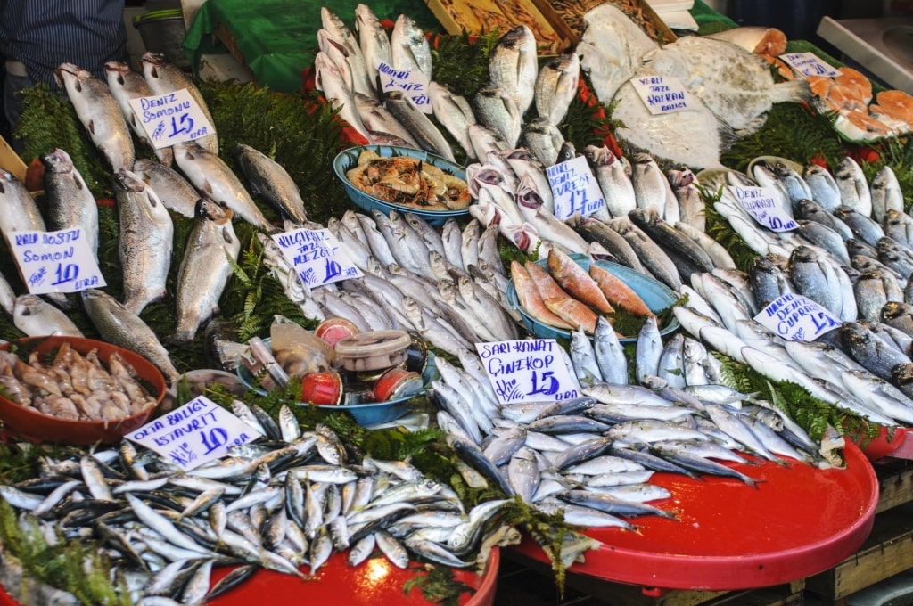 Fishes at a stall in Karaköy Balık Pazarı