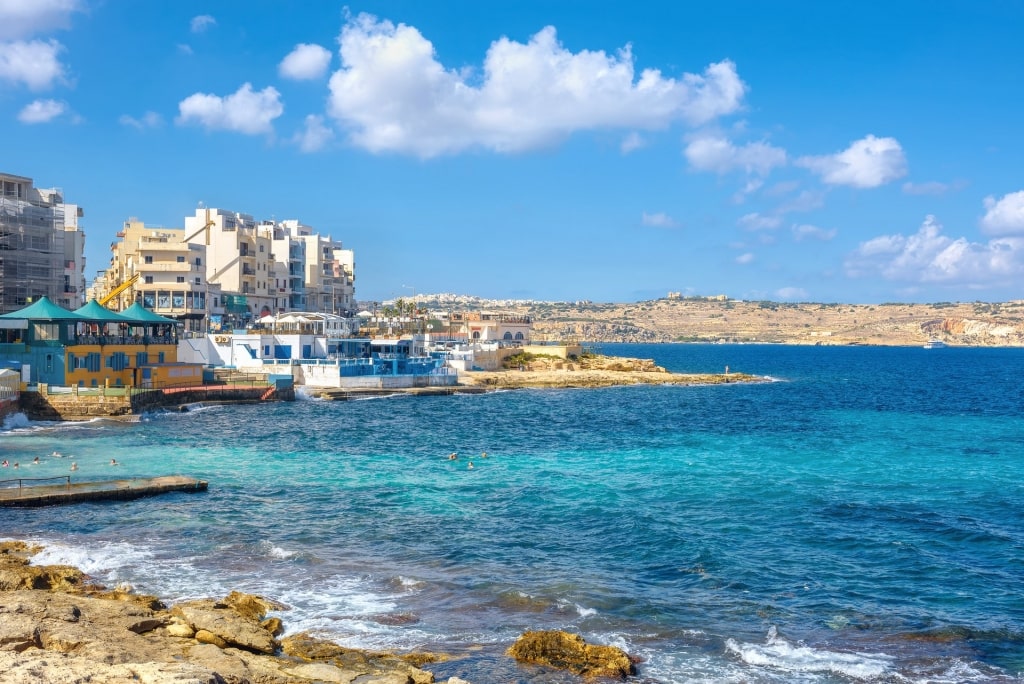 Rocky shoreline of Buġibba Perched Beach