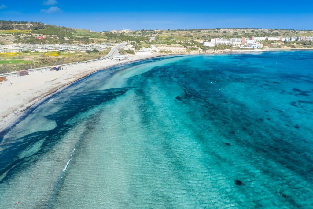 Għadira Bay with different shades of blue