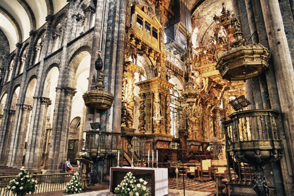 Intricate details inside Santiago de Compostela Cathedral, Galicia