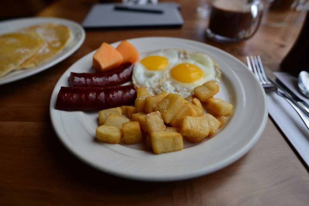 Breakfast plate with reindeer sausage