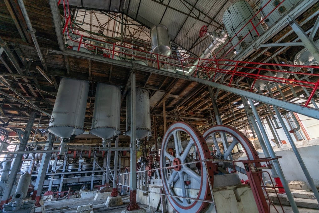 Machines inside the Clarke’s Court Rum Distillery / Grenada Distillers Limited, Grenada