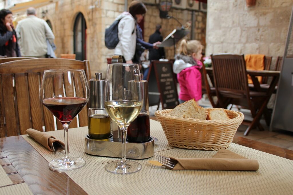 Wine on a table at a restaurant