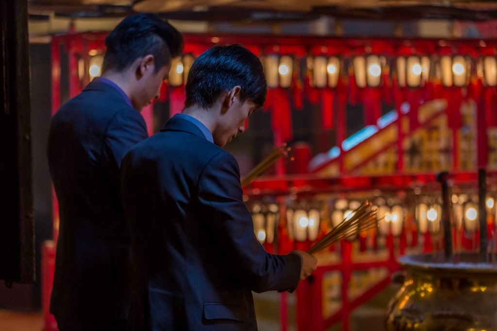 People inside the Man Mo Temple