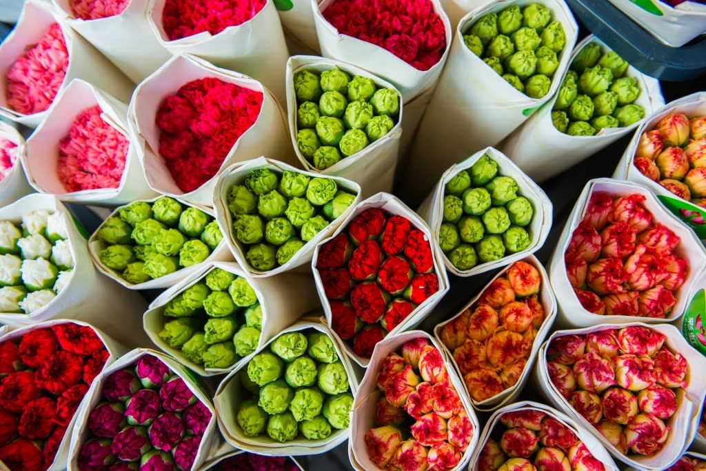 Flowers on display at the Mong Kok Flower Market