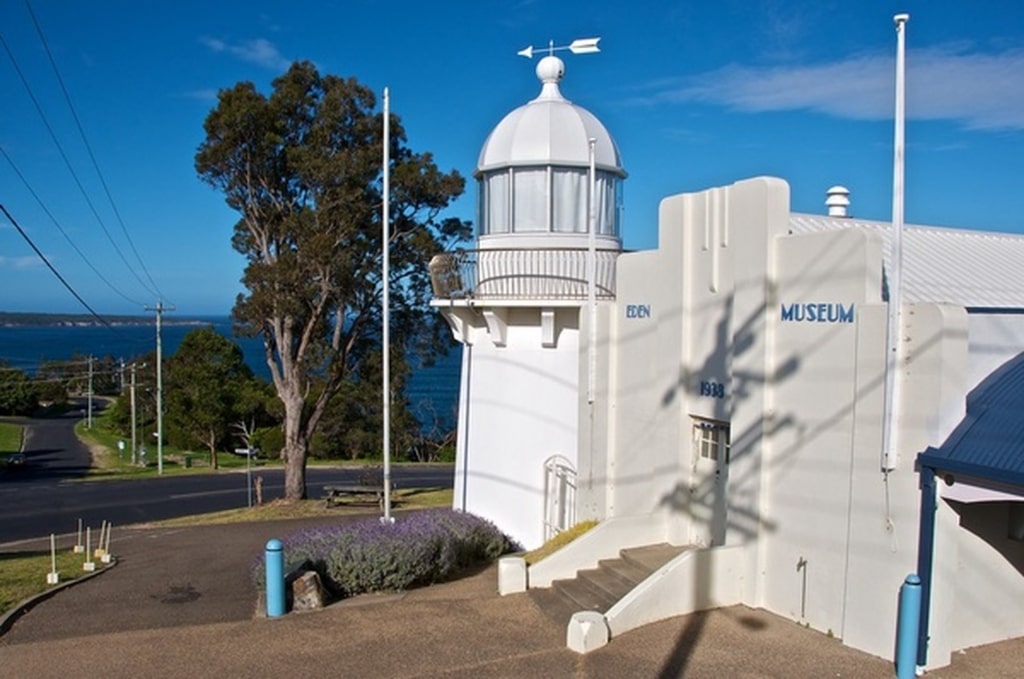 White facade of Eden Killer Whale Museum