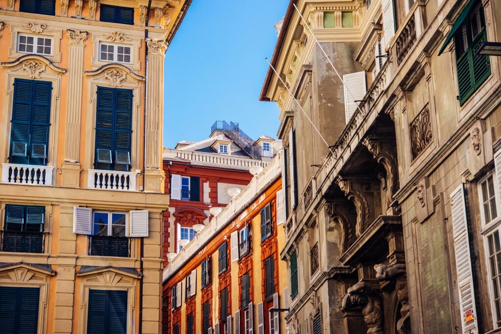 Street view of Genoa with colorful buildings