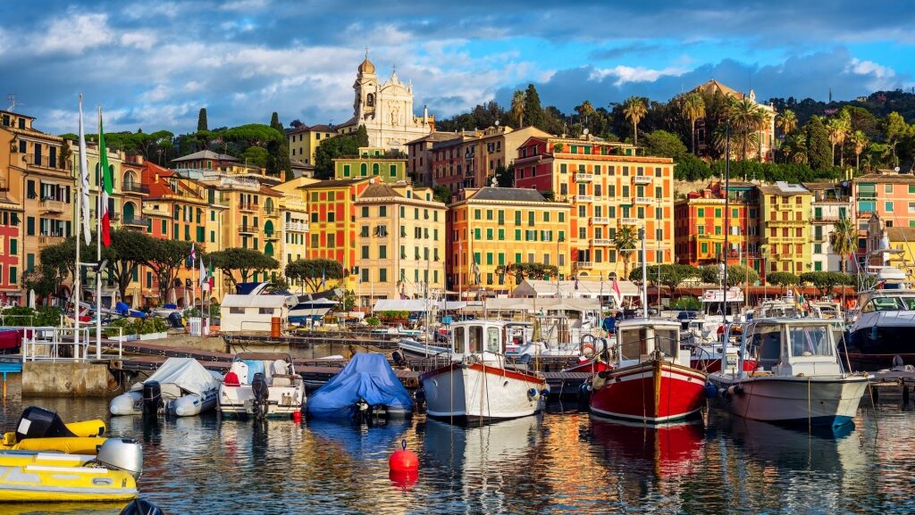 Colorful waterfront of Rapallo with boats