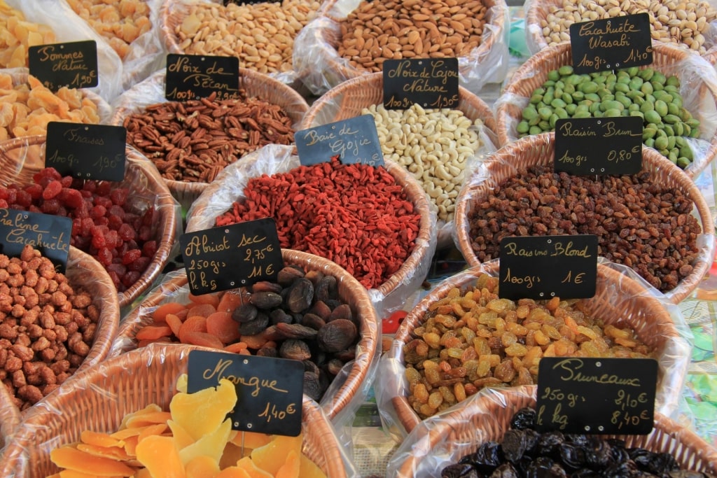 Candied fruits for sale at a market in Provence