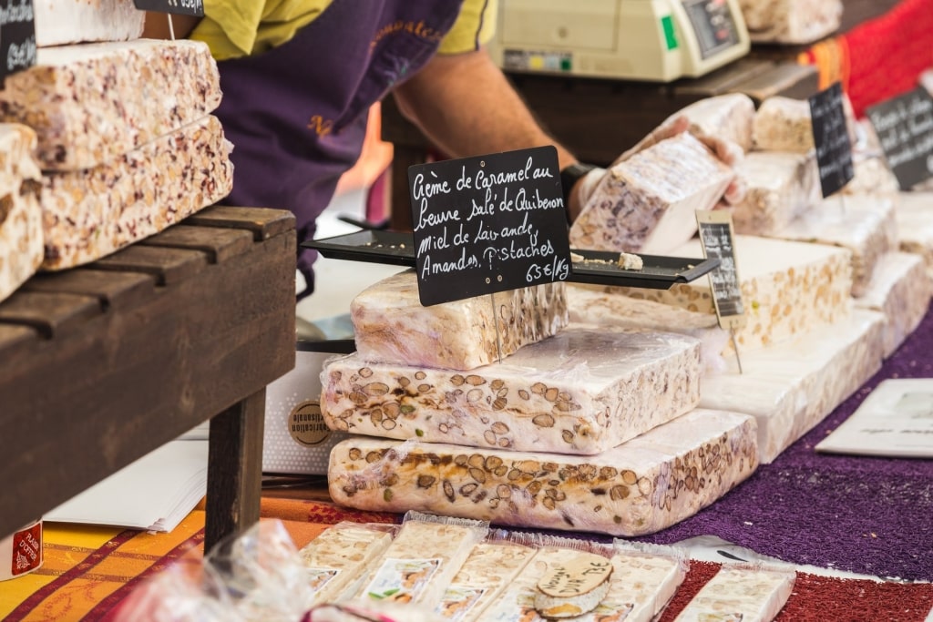 Nougat on display at a market in Provence