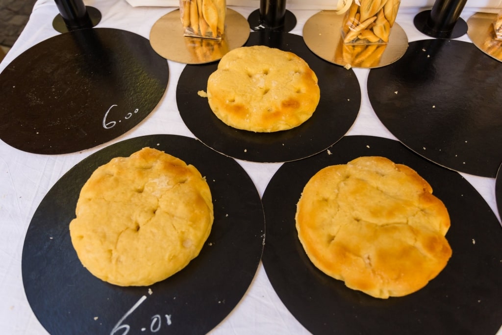 Socca on display at a market in Provence