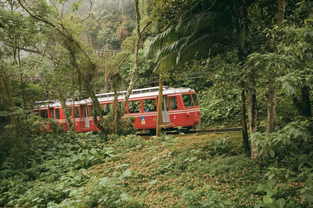 Narrow-gauge railway going up the Christ the Redeemer