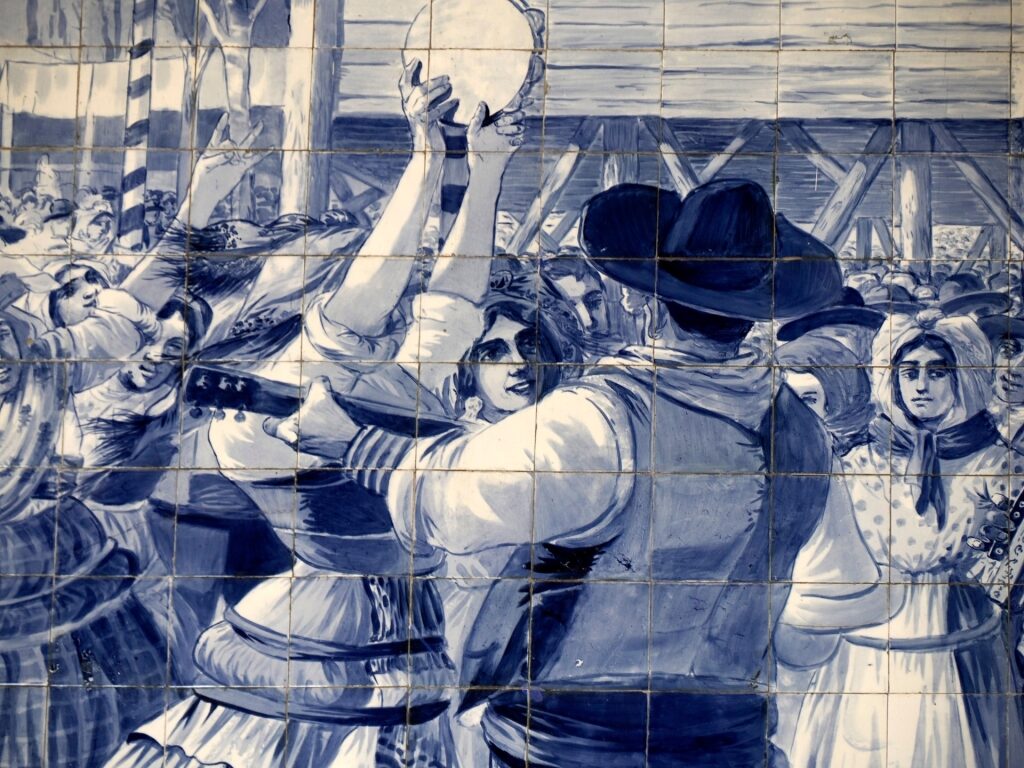 Beautiful azulejos inside São Bento station, Porto