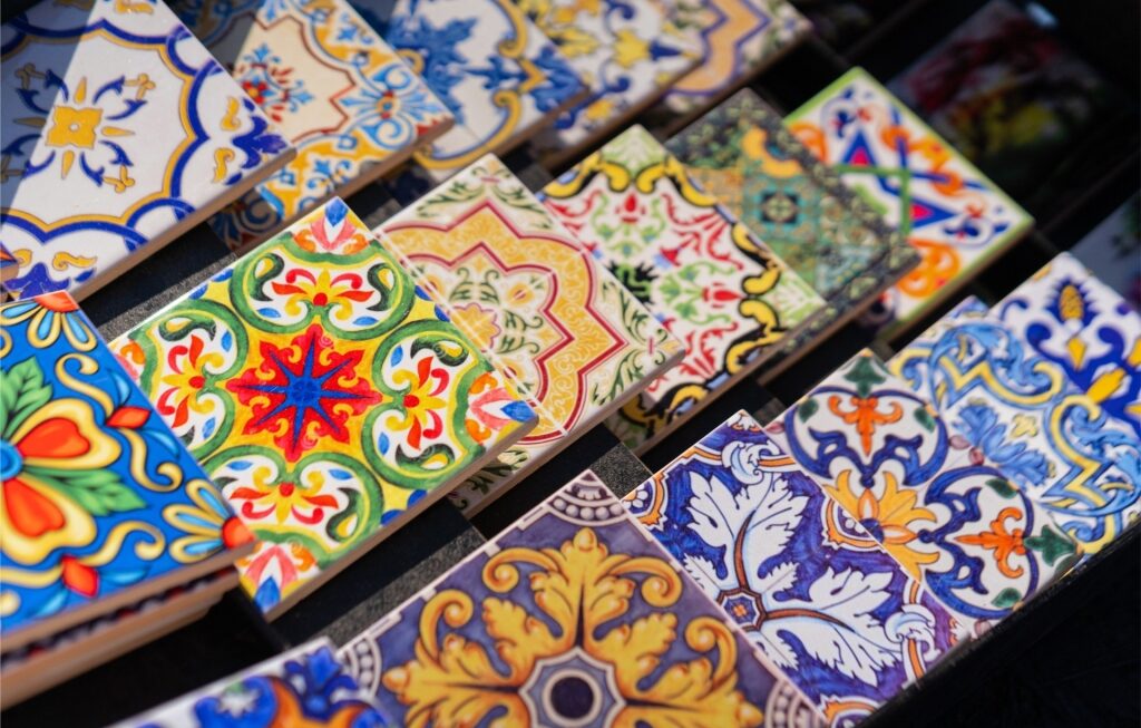 Azulejo tiles at a market in Portugal