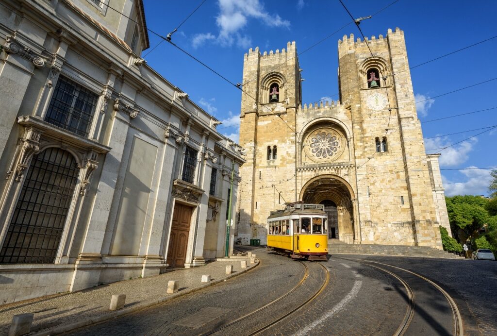 Iconic yellow tram in Lisbon