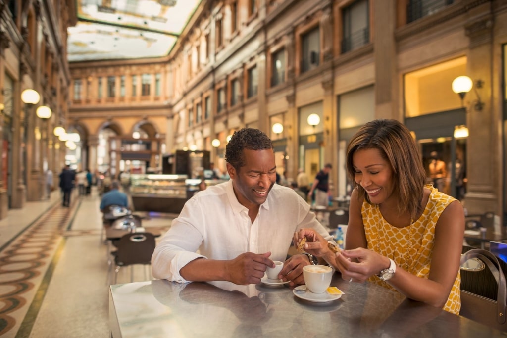 Couple at a coffee shop in Rome, Italy