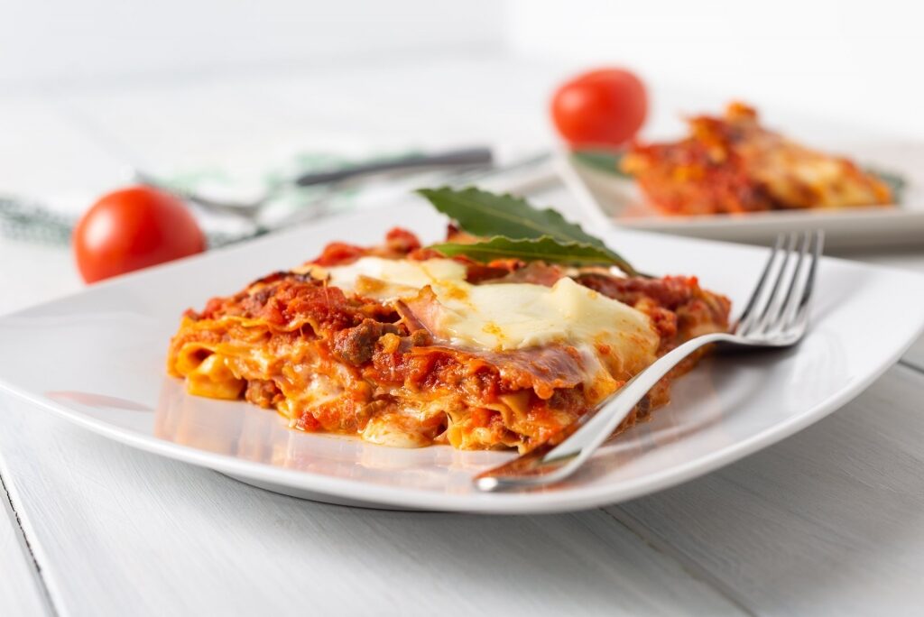 Plate of lasagna alla bolognese